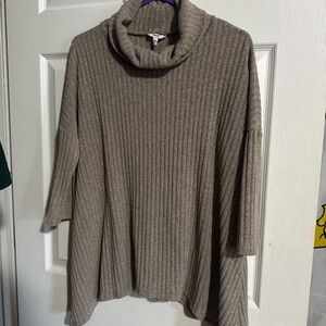 Sonoma Ribbed Cowl Neck Sweater in Taupe